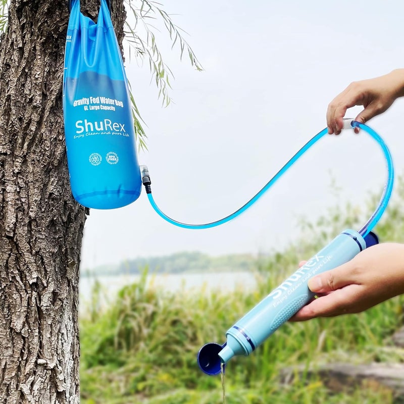 ShuRex Gravity-Fed Water Bag for Sawyer Survival Water Filter Straw, 1.5 Gal Large Gravity Water Bladder Compatible with LifeStraw and Other Water Filter Straw, Foldable, BPA-Free (6L) - Image 5